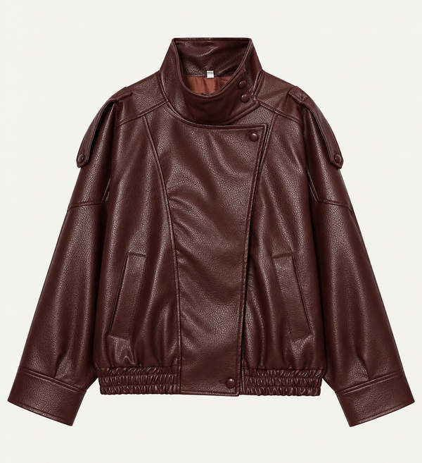 Alessia-Chaqueta negra de piel sintética oversize