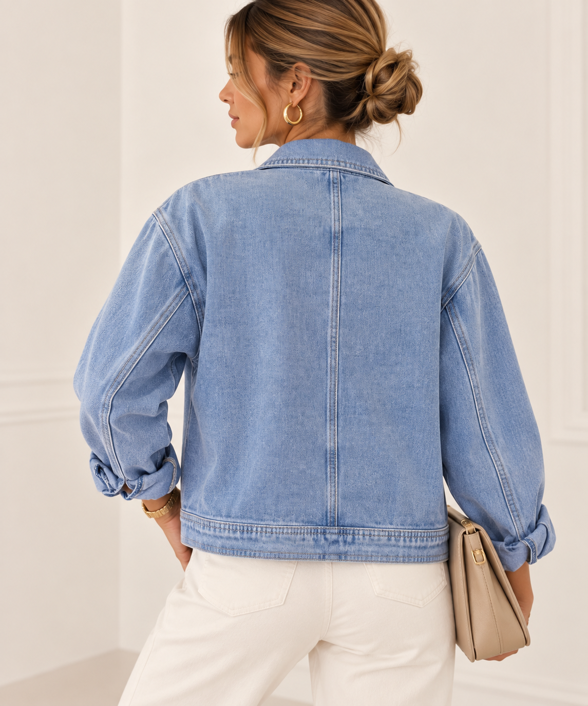 Kaia-Chaqueta Denim Detalle de Perlas