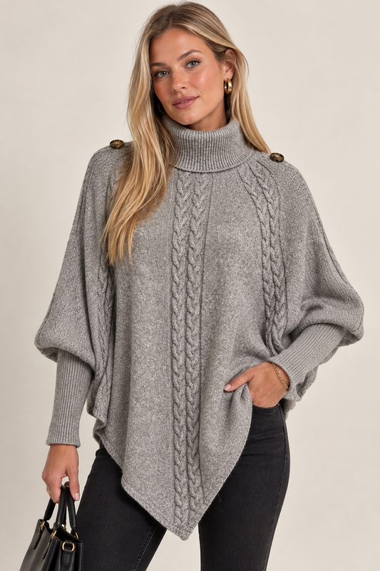 Elowen-Poncho de punto trenzado con cuello alto