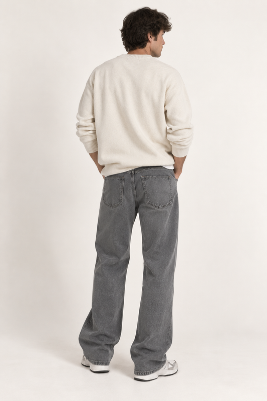 Paul- Pantalón de Hombre Gris Corte Recto Amplio y Estilo Urbano