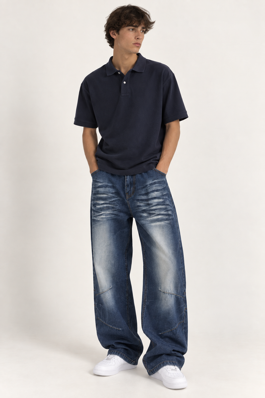 Rafa-Pantalón Vaquero de Hombre Corte Wide Leg con Efecto Lavado