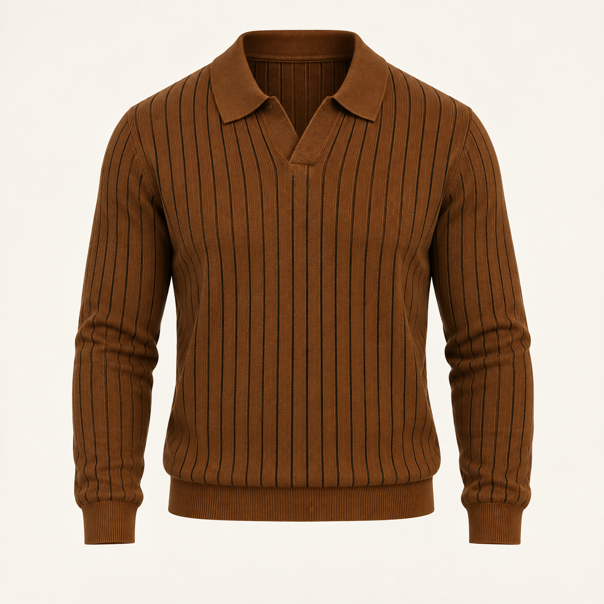 Jersey polo de punto canalé marrón