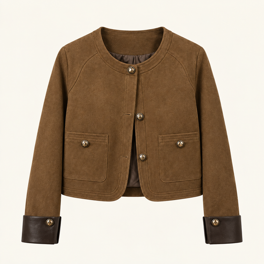 Dalia-Chaqueta Corta Clásica Vintage Marrón para Mujer