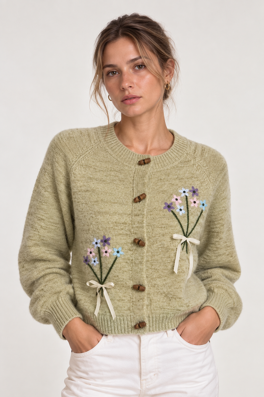 Olivia-Cárdigan con bordado floral para mujer, diseño de lazo