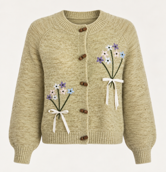 Olivia-Cárdigan con bordado floral para mujer, diseño de lazo