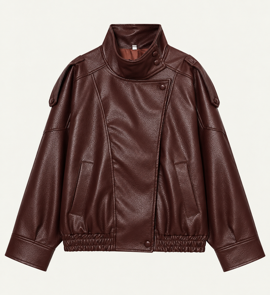 Alessia-Chaqueta negra de piel sintética oversize