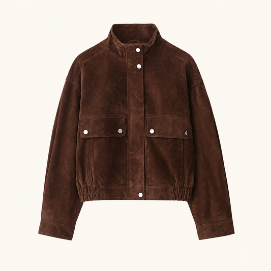 Alba-chaqueta corta efecto ante en marrón chocolate