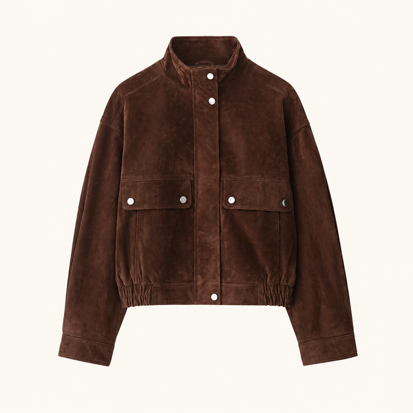 Alba-chaqueta corta efecto ante en marrón chocolate