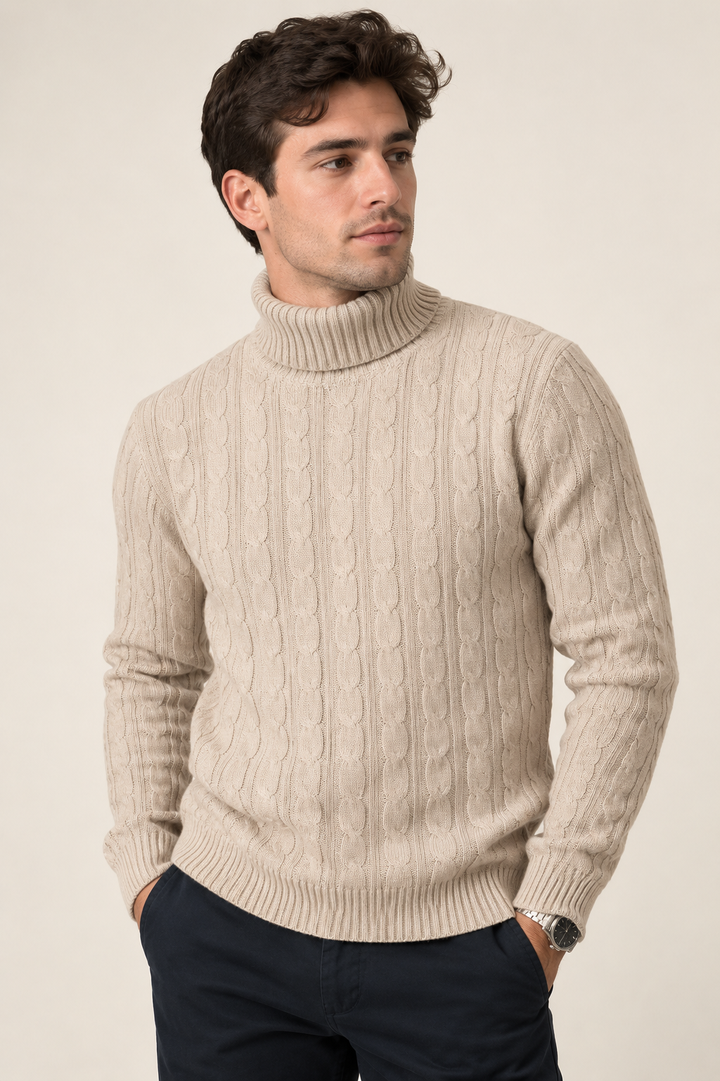 Oslo-Jersey de punto trenzado con cuello alto