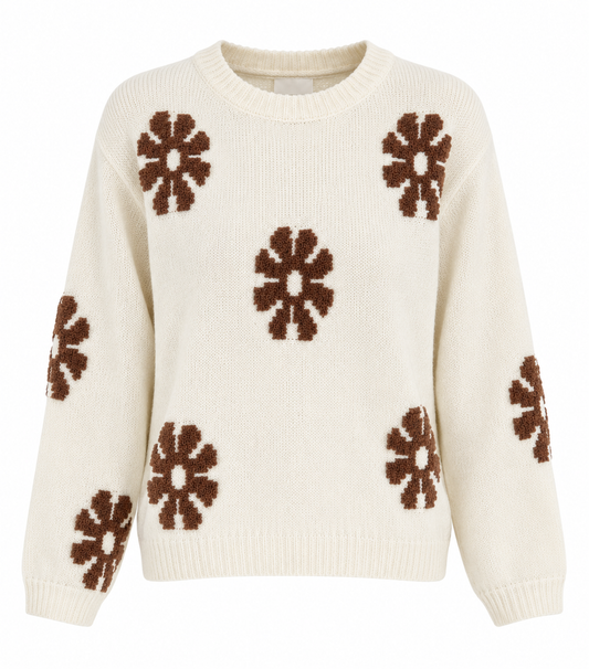 Mara-Jersey Estampado Floral Marrón