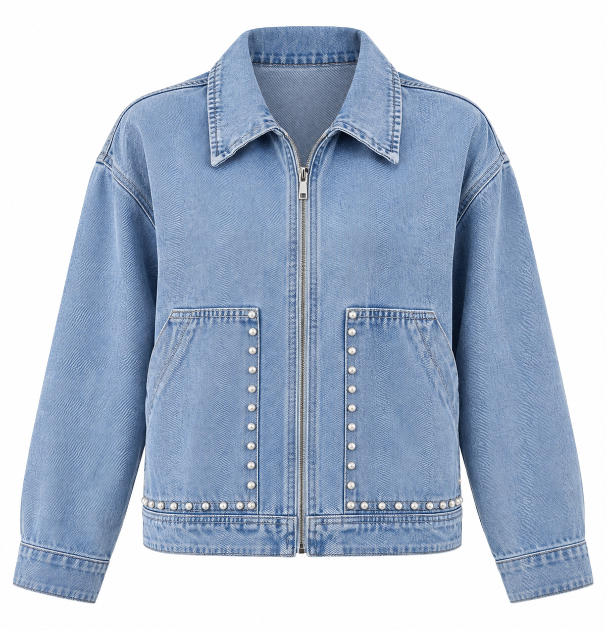 Kaia-Chaqueta Denim Detalle de Perlas