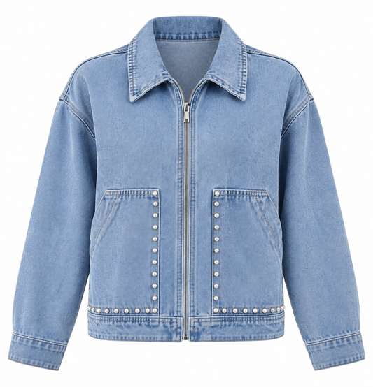 Kaia-Chaqueta Denim Detalle de Perlas