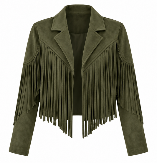 Dakota-Chaqueta Verde Oliva , Flecos Efecto Ante