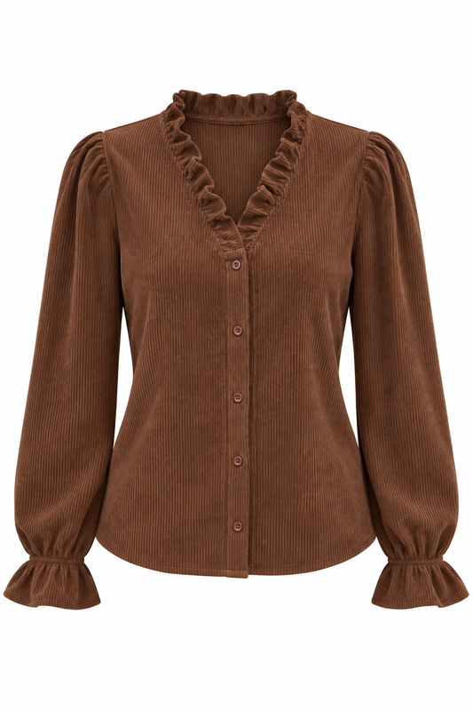 Valeria -Camisa Marrón Elegante con Volantes