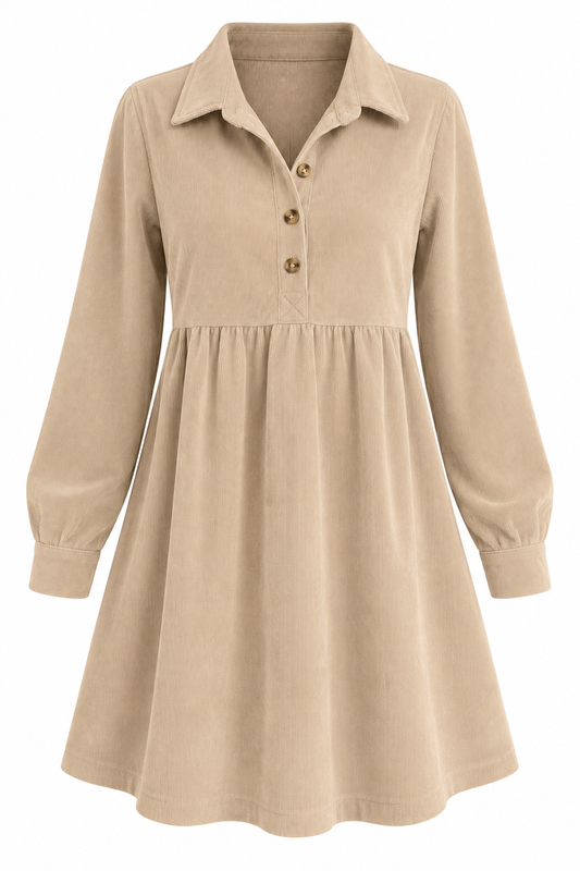 Kiara-Vestido camisero de pana beige