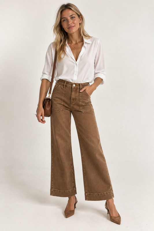 Ane-Pantalón vaquero de tiro alto casual