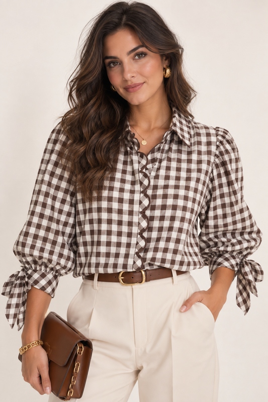 Samira-Blusa de cuadros con volantes