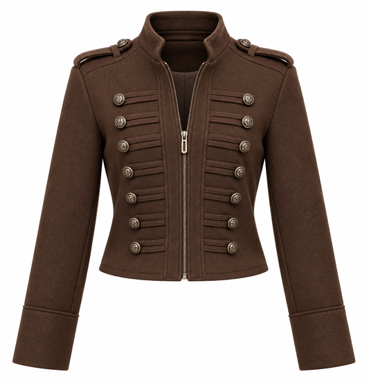 Renata-Chaqueta Militar Chocolate Élite elegancia Estructurada