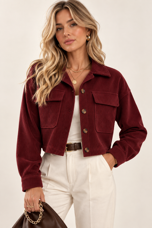 Bianca- Chaqueta de Pana Cropped con Bolsillos