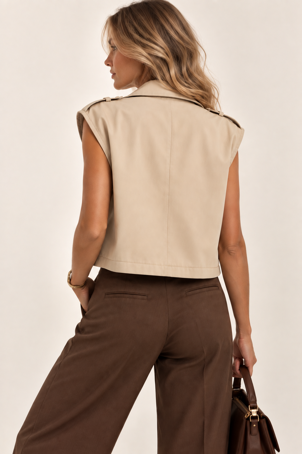Camille- Chaleco Beige Estilo Trench con Doble Botonadura casual