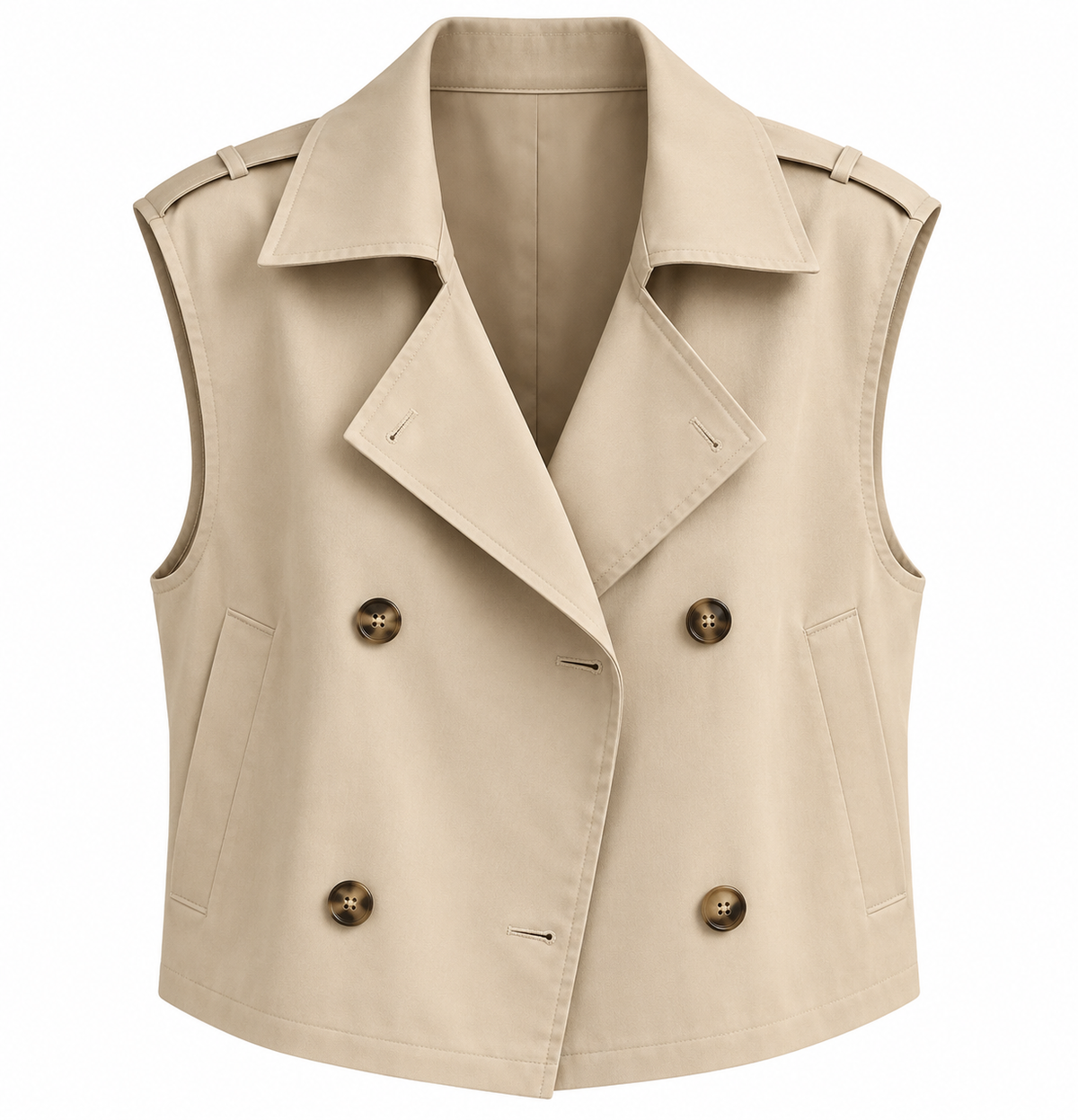 Camille- Chaleco Beige Estilo Trench con Doble Botonadura casual