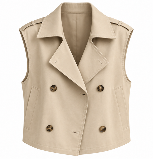 Camille- Chaleco Beige Estilo Trench con Doble Botonadura casual