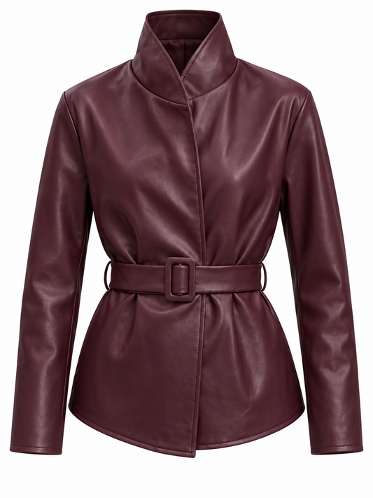 Eloisa- Chaqueta Borgoña de Piel sintética con Cinturón