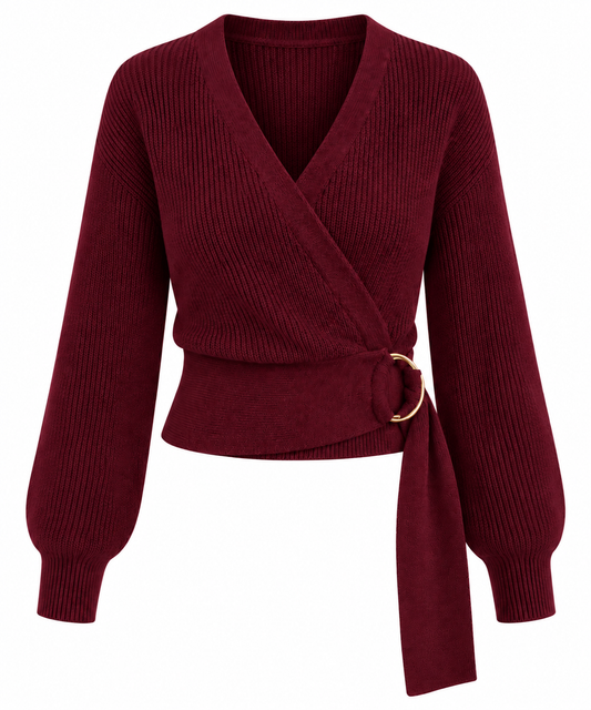 Soraya- Jersey Terracota con Diseño Cruzado con Hebilla Dorada