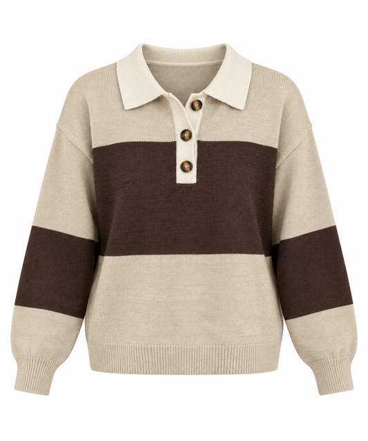 Narella- Jersey Bicolor de cuello polo y botones Carey