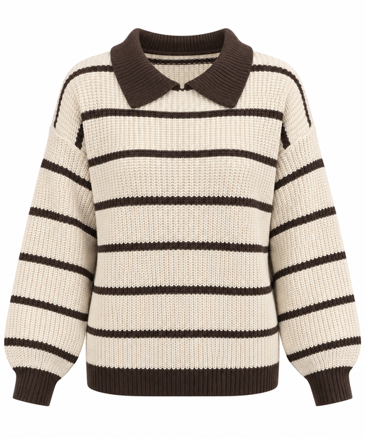 Paula-Jersey de punto de rayas con cuello polo