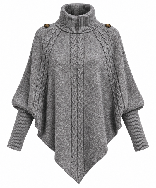 Elowen-Poncho de punto trenzado con cuello alto