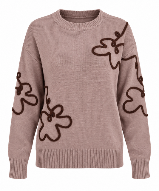 Calista- Jersey de punto con flores en relieve negro