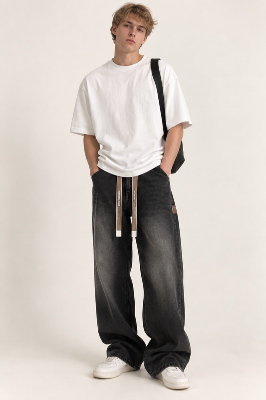 Thiago- Pantalón Vaquero de Hombre Corte Wide Leg y Estilo Urbano