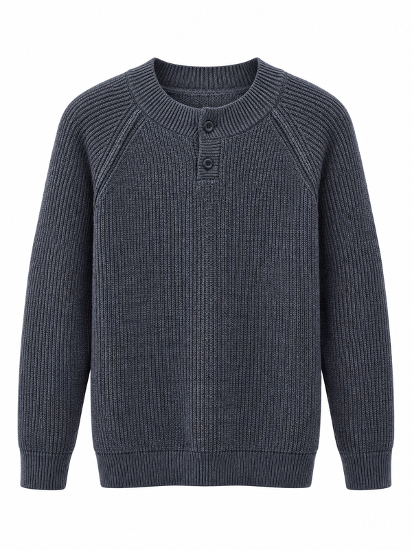 Moises-Jersey  de Hombre de Punto Acanalado con Cuello Redondo y Botones